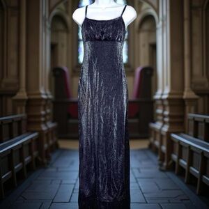 Vintage 90s Romantic Goth Metallic Semi Sheer Dress Size 3